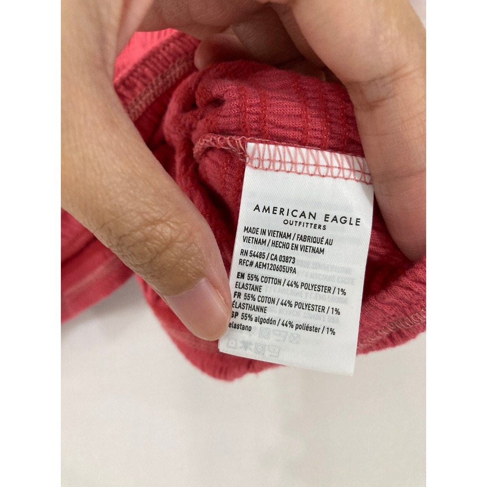 New American Eagle Smocked Crop Top Large Short Sleeve Textured Vacation - Picture 8 of 10